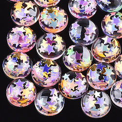 Resin Cabochons, with Paillette, Dome/Half Round, Colorful, 14x4~5mm