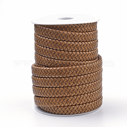 Cordones trenzados de cuero, con cordones de imitación de cuero en el interior, Perú, 11~12x6mm, alrededor de 10.93 yarda (10 m) / rollo