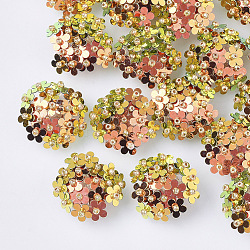 Cabochon di paillette in pvc, perline a grappolo, con perle di semi di vetro e castone forato in ottone dorato, fiore, salmone chiaro, 20~23x10~11mm