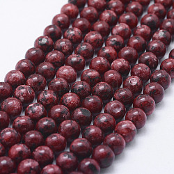 Brins de perles de larvikite naturelles, teinte, ronde, rouge foncé, 8~8.5mm, Trou: 1mm, Environ 47~49 pcs/chapelet, 14.5 pouce ~ 14.9 pouces (37~38 cm)