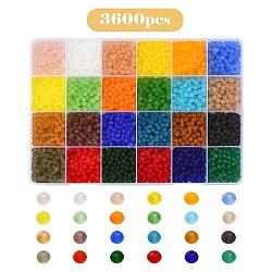 3600 Stück 24 Farben transparente Glasperlenstränge, facettiert, matt, Runde, Mischfarbe, 4 mm, Bohrung: 1 mm, 150 Stk. je Farbe