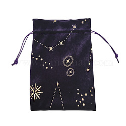 Sacs de rangement en velours étoile de lune estampage à chaud, pochettes à cordon sac d'emballage, rectangle, indigo, 180x130mm
