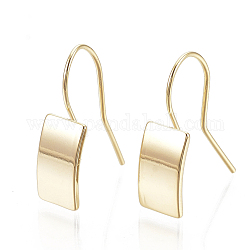 Brass Dangle Earrings, Rectangle, Nickel Free, Real 18K Gold Plated, 21x7mm, pin: 0.6mm