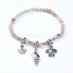Natural Flower Amazonite Stretch Bracelets, with Alloy Pendants and Tube Bails, Spiral Shell & Sea Turtle & Starfish, 2-1/8 inch(5.4cm)