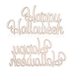 Parola felice halloween vuoto ritagli di legno ornamenti, per la decorazione appesa di Halloween, articoli per feste fai-da-te per bambini, Burlywood, 56x108x2mm, Foro: 2.5 mm, corda: 320x1 mm