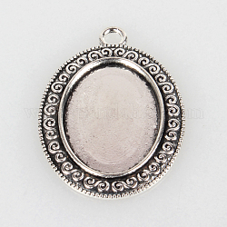 Pendente basi di cabochon in lega stile tibetano ,  cadmio& piombo libero, ovale, argento antico, vassoio: 18x25mm, 39x28x2mm, Foro: 3 mm, su 200 pc / kg