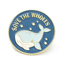 Sauver les baleines en alliage broches en émail, broche en émail, rond et plat avec la baleine, cyan clair, 26x10mm