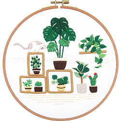 DIY Display Decoration Embroidery Kit, Including Embroidery Needles & Thread, Cotton Fabric, Plants Pattern, 171x193mm