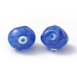 Glasperlen, mit Emaille, Oval mit Muster des bösen Blicks, Blau, 13x16.5x15.5 mm, Bohrung: 1.4 mm