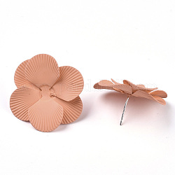 Spray Painted Iron Stud Earring Settings, with Earring Backs/Ear Nuts, Flower, Light Salmon, 30x29~30x11mm, Pin: 1mm