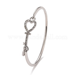 Bracelet clé squelette en cristal strass coeur avec breloque cadenas pour femme, couleur inoxydable, diamètre intérieur: 2-1/4 pouce (5.8 cm)