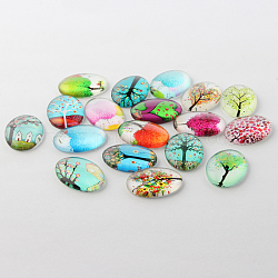 Tree of Life Theme Ornaments Decorations Glass Oval Flatback Cabochons, Mixed Color, 25x18x6mm