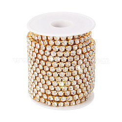 Cadenas de strass Diamante de imitación de bronce, cadenas de copa de rhinestone de una fila, con carrete, dorado, 5mm, aproximamente 10 yardas / rodillo