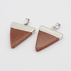 Triangle Synthetic Goldstone Pendants, with Silver Tone Brass Findings, 36x26x4mm, Hole: 5x7mm