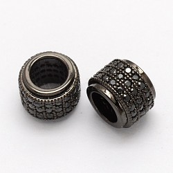 Spalte Messing Micro Pave Zirkonia European Beads, Großloch perlen, Cadmiumfrei und Nickel frei und Bleifrei, Metallgrau, 6x8 mm, Bohrung: 4.5 mm