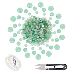 Ensembles de fabrication de bijoux Sunnyclue DIY, y compris les perles d'aventurine vertes naturelles, fil de cristal élastique et ciseaux en acier tranchants, 4mm, Trou: 0.8mm, Environ 92 pcs/chapelet, 14.3 pouce, 1strand / set