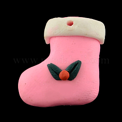 手作り樹脂粘土ペンダント  クリスマスの靴  ピンク  長さ21mm  20 mm幅  厚さ9mm  穴：1.5mm