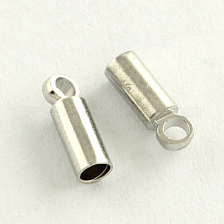 真鍮製コードエンドパーツ  エンドキャップ  カドミウムフリー＆鉛フリー  コラム  プラチナ  8x3mm  穴：1.5mm  2mm内径