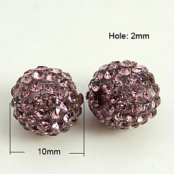 Resin Rhinestone Beads, Grade A, Round, Light Amethyst, 10mm, Hole: 2mm