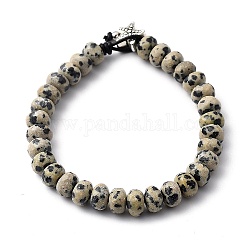 Braguilles en perles dalmatien naturelles, avec cordon en cuir de vachette, 201 perles rondes en acier inoxydable et perles en alliage étoile de mer, 7-3/4 pouce (19.6 cm)