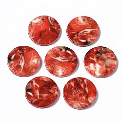 Resin Pendants, Flat Round, Orange Red, 25x3mm, Hole: 2mm