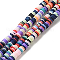 Flache runde handgemachte Polymer Clay Perle Spacer, Mischfarbe, 4x1 mm, Bohrung: 1 mm, ca. 380~400 Stk. / Strang, 17.7 Zoll