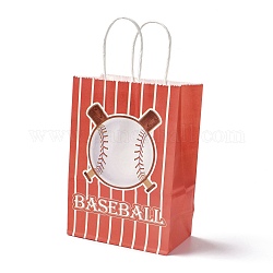 Rectangle Paper Bags, with Handle, for Gift Bags and Shopping Bags, Sports Theme, Baseball Pattern, Tomato, 14.9x8.1x21cm