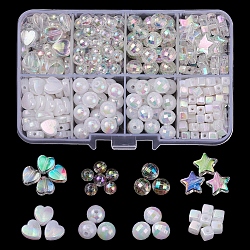 Eco-Friendly Transparent & Opaque Poly Styrene Acrylic Beads Set, AB Color, Round & Cube & Star & Heart, Clear AB, 355pcs/box
