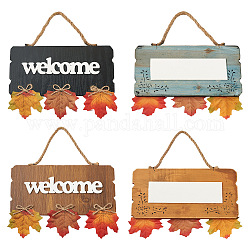 Crafans 2pcs 2 décorations de plaque de porte en bois de couleur, rectangle avec mot de bienvenue, couleur mixte, 1 pc / couleur, 2 couleur, 2 pcs /sachet 