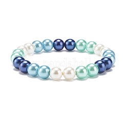 Bracciale elasticizzato da donna con perle tonde di perle di vetro, colorato, diametro interno: 2-1/8 pollice (5.3 cm), perline: 8 mm