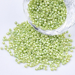 Pearlized Cylinder Seed Beads, Uniform Size, Green Yellow, 1.5~2x1~2mm, Hole: 0.8mm, about 4000pcs/bag, about 50g/bag