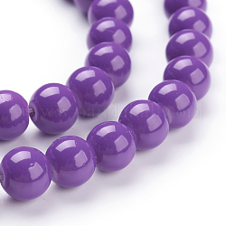 Chapelets de perles en verre peintes, cuisson des peintures, ronde, violet foncé, 8mm, Trou: 1.3~1.6mm, Environ 100 pcs/chapelet, 31.4 pouce