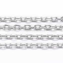 Chaînes de câbles en 304 acier inoxydable, chaînes de coupe de diamant, soudé, facette, avec bobine, ovale, couleur inoxydable, 2.5x1.7~1.8x0.5mm, environ 32.8 pied (10 m)/rouleau