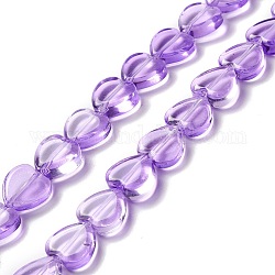 Transparent Glass Beads Strand, Heart, Blue Violet, 9.5~10x10x3.5~4.5mm, Hole: 0.8~1mm, about 35pcs/strand, 13.15~13.31 inch(33.4~33.8cm)