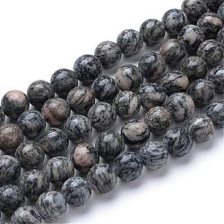 Natürliche schwarze Seide Stein / Netstone Perlenstränge, Runde, 10 mm, Bohrung: 1 mm, ca. 40 Stk. / Strang, 15.7 Zoll