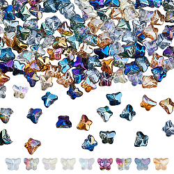 Dicosmetic 220 pz 11 perle di vetro trasparente elettrolitico, arcobaleno placcato, farfalla, colore misto, 7.5x10x6mm, Foro: 1 mm, 20 pz / colore
