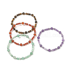 4pcs 4 Stil natürliche gemischte Edelsteine runde Perlen Stretch-Armbänder Set, Innendurchmesser: 2-3/8 Zoll (6 cm), 1pc / style