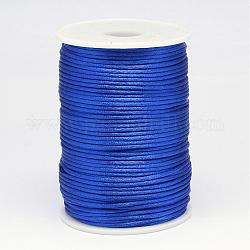 Polyester Cord, Satin Rattail Cord, for Beading Jewelry Making, Chinese Knotting, Blue, 2mm, about 100yards/roll