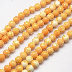 Synthetischen fossilen Perlen Stränge, gefärbt und erhitzt, Runde, orange, 6 mm, Bohrung: 1 mm, ca. 62 Stk. / Strang, 15.7 Zoll