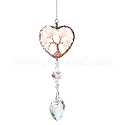 Grandes décorations pendentif, capteurs de soleil suspendus, avec perles de quartz rose et verre cristal k9, coeur avec l'arbre de la vie, 355mm