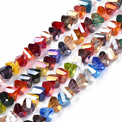 Galvanisieren Glasperlen, Dreieck, Mischfarbe, 3.5x6x4.5 mm, Bohrung: 1 mm, ca. 100 Stk. / Strang, 13.39 Zoll ~ 14.56 Zoll (34~37 cm)
