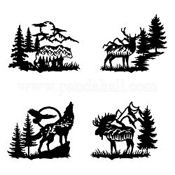 MDF木製ウォールアートデコレーション  ホームハンギングオーナメント  熊と鹿と狼  アニマル柄  300~320x230~260mm  4個/セット