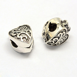 Alloy European Style Clasps, Heart, Antique Silver, 11.5x9x8mm, Hole: 3mm