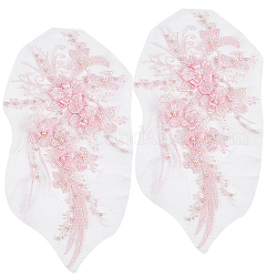 Ricamo in poliestere fiore 3d cucito su appliques, con perla in plastica imitazione abs, decorazione artigianale per cucire per abito da sposa, cheongsam, roso, 300x160x7.5mm