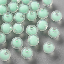 Transparente Acryl Perlen, Perle in Perlen, Runde, Aquamarin, 9.5x9 mm, Bohrung: 2 mm, ca. 960 Stk. / 500 g