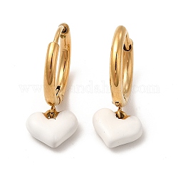 Серьги-кольца с подвесками в форме сердца из белой эмали, вакуумное покрытие 304 ювелирное изделие из нержавеющей стали для женщин, золотые, 21 мм, штифты : 0.9 мм