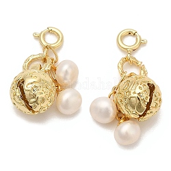 Decoraciones colgantes de campana de latón, adorno de perlas naturales con cierres de anillo de resorte de latón, real 14k chapado en oro, 28mm