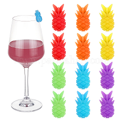 Breloques en verre à vin en silicone nbeads, marqueurs de boisson, pour bar, Noël, anniversaire, décoration de fête, ananas, couleur mixte, 26x14x13.5mm, 6 couleur / ensemble