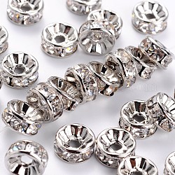 Abalorios de latón Diamante de imitación espaciador, aaa grado, brida recta, sin níquel, color del metal platino, rerondana plana, cristal, 8x3.8mm, agujero: 1.5 mm