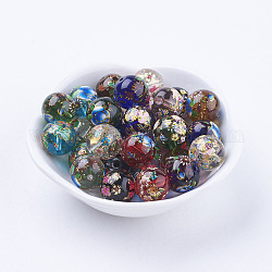 Fleur photo perles de verre imprimé, ronde, couleur mixte, 12x11mm, Trou: 1.5mm